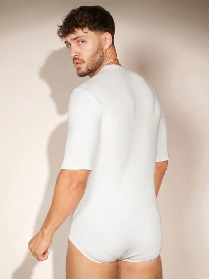 Crystal City Men's Solid V Neck Zipper Front Romper